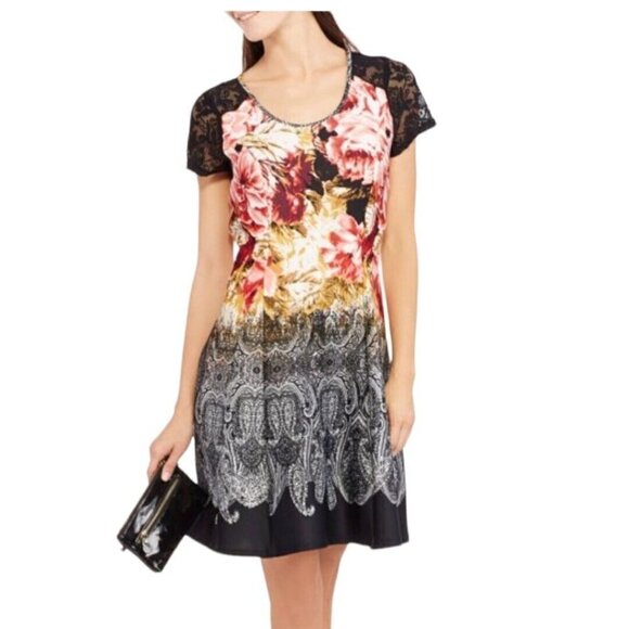 Love Squared Plus Size 2X Dress Printed Lace Multi Color Cap Sleeve - Picture 1 of 5